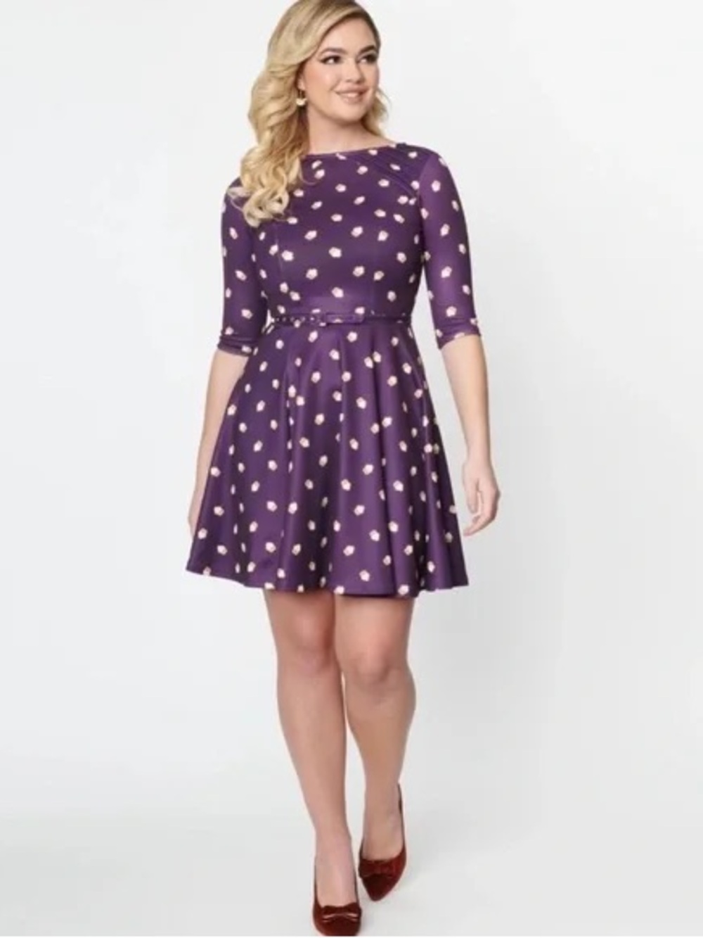 Unique Vintage Purple Polka Dot Fit & Flare Mini Dress